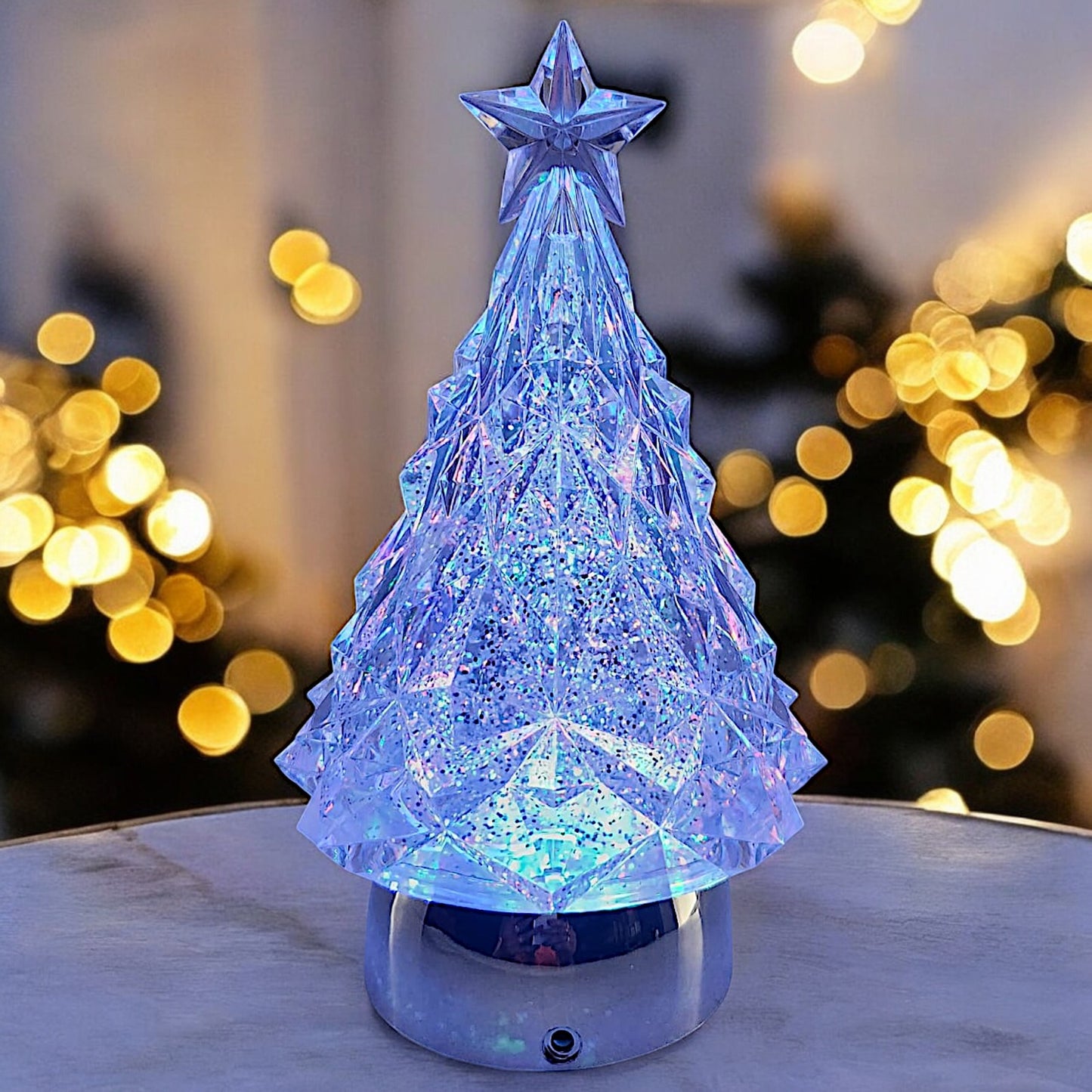 Rotating LED Crystal Christmas Tree with Color-Changing Lights and Water Spinner