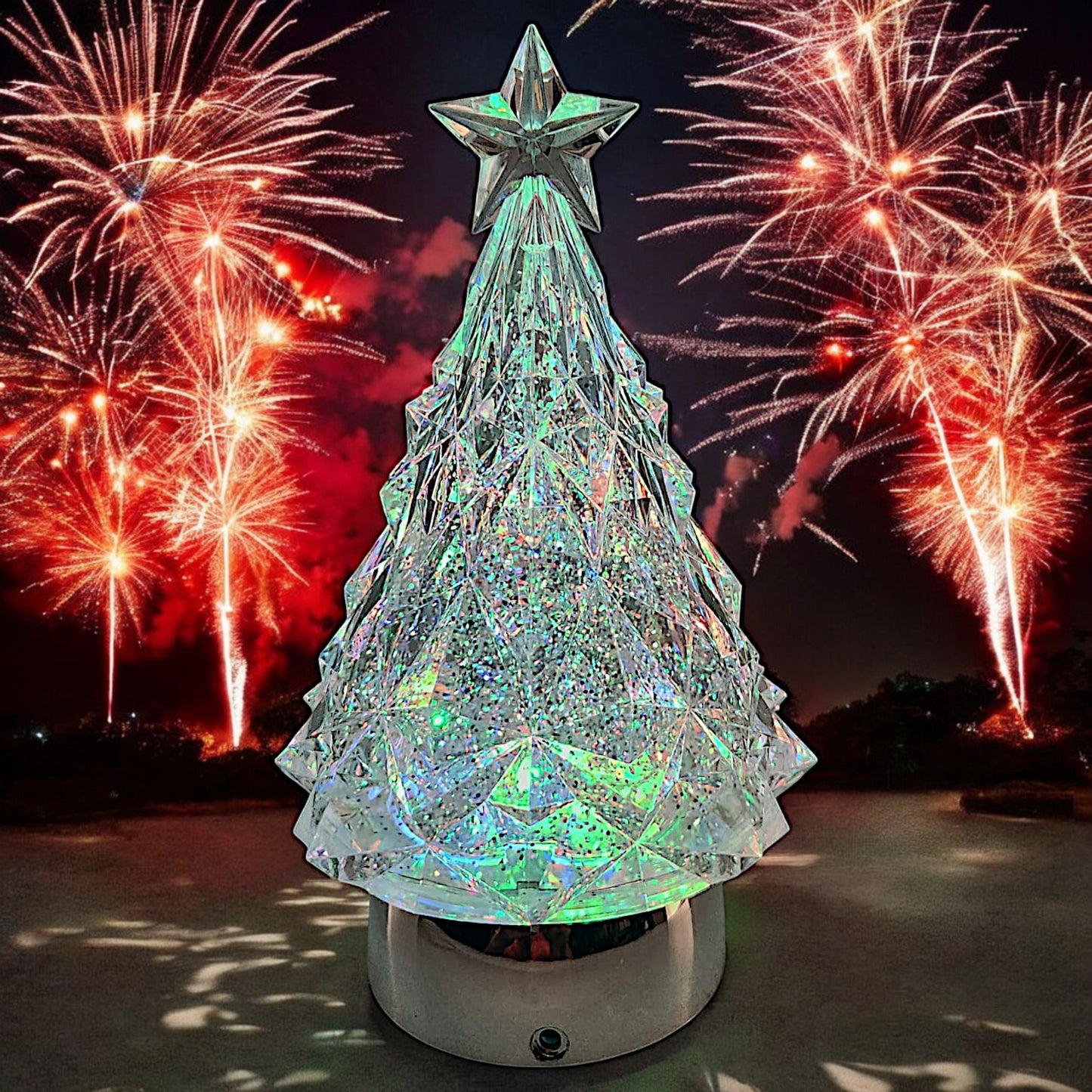Rotating LED Crystal Christmas Tree with Color-Changing Lights and Water Spinner