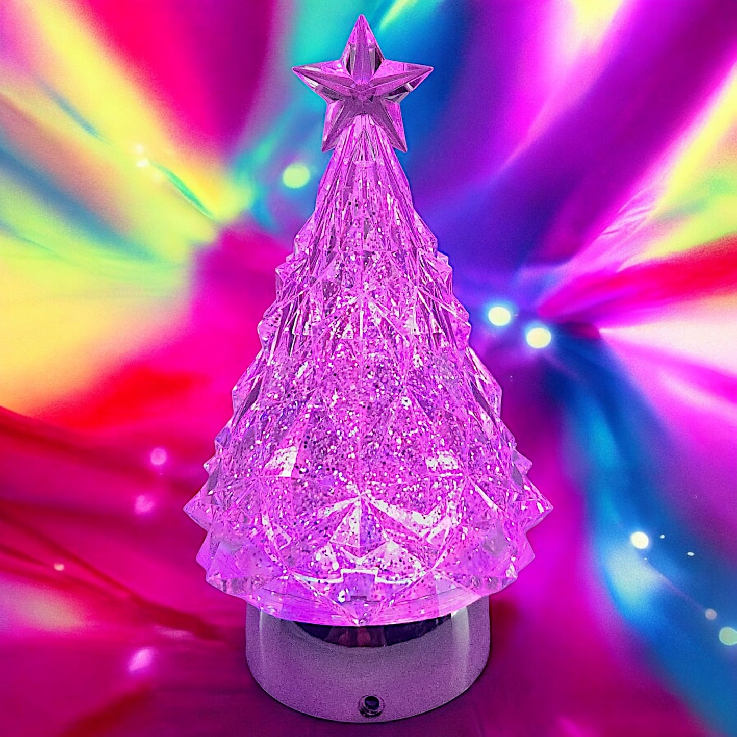 Rotating LED Crystal Christmas Tree with Color-Changing Lights and Water Spinner