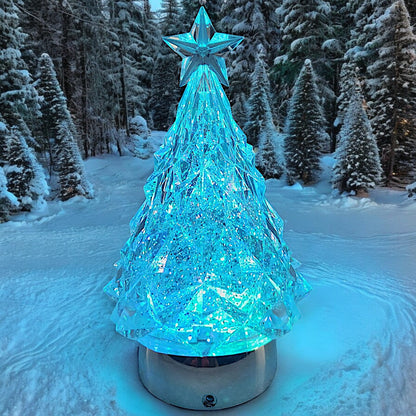 Rotating LED Crystal Christmas Tree with Color-Changing Lights and Water Spinner
