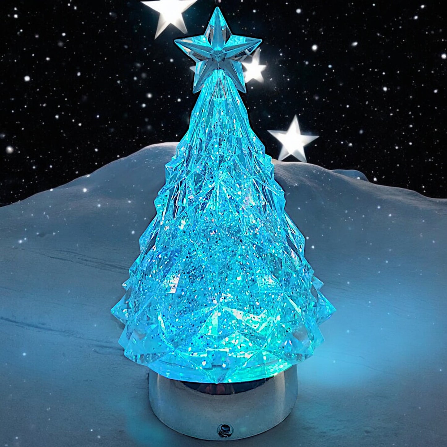 Rotating LED Crystal Christmas Tree with Color-Changing Lights and Water Spinner
