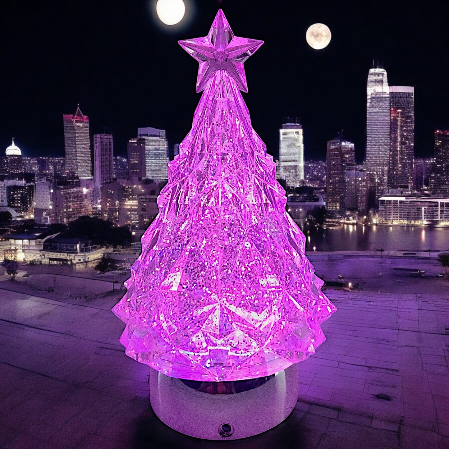 Rotating LED Crystal Christmas Tree with Color-Changing Lights and Water Spinner