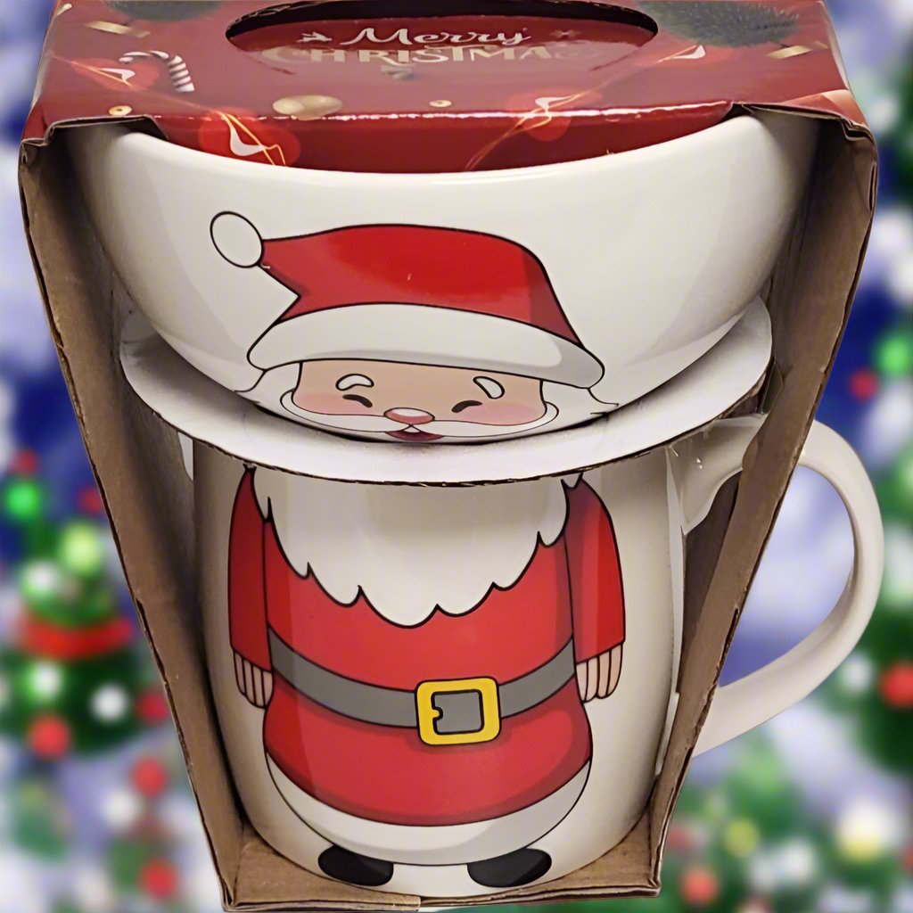 Santa Claus Stacking Bowl and Mug Set with Winking Face
