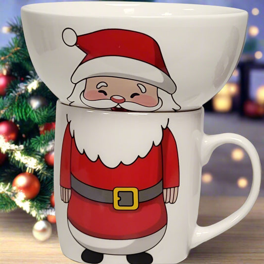 Santa Claus Stacking Bowl and Mug Set with Winking Face