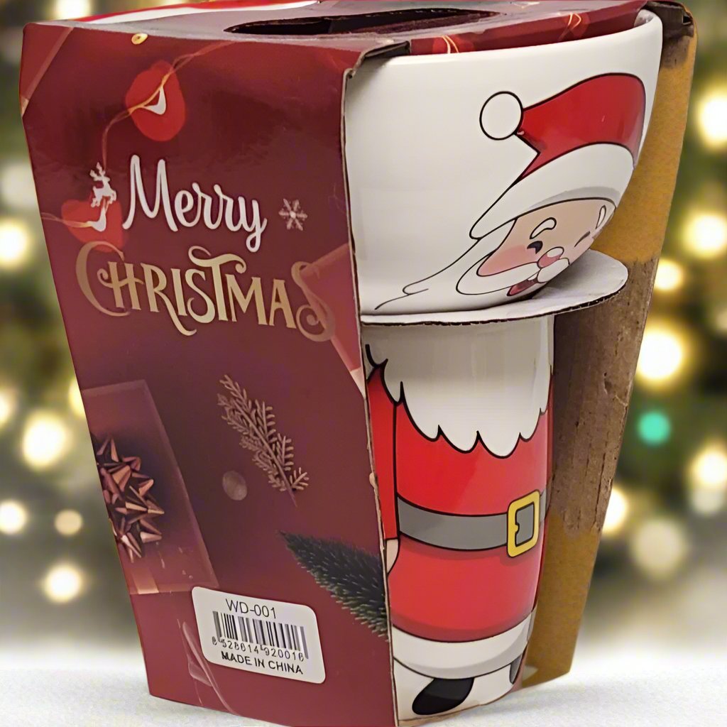 Santa Claus Stacking Bowl and Mug Set with Winking Face