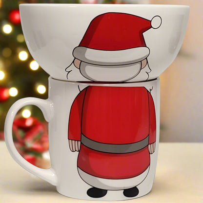 Santa Claus Stacking Bowl and Mug Set with Winking Face