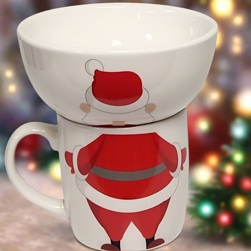 Santa Claus Stacking Bowl and Mug Set with Beard