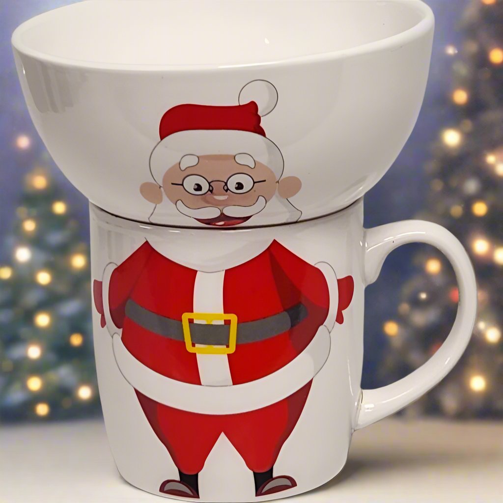 Santa Claus Stacking Bowl and Mug Set with Beard
