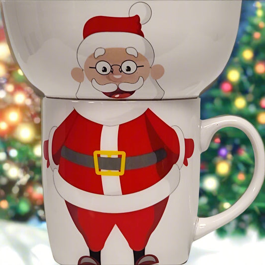 Santa Claus Stacking Bowl and Mug Set with Beard