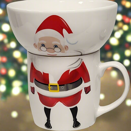 Santa Claus Stacking Bowl and Mug Set with Glasses