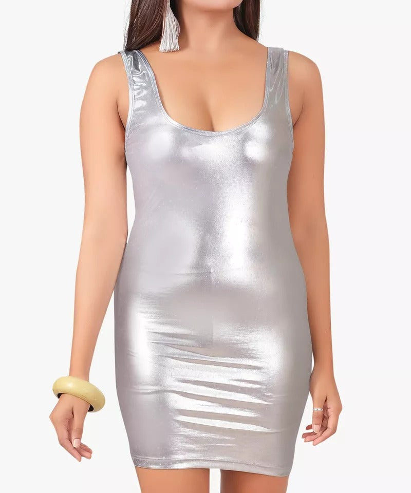 Stylish Leather Look Vest Dress