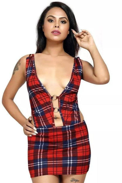 Red Tartan Front Ring Dress