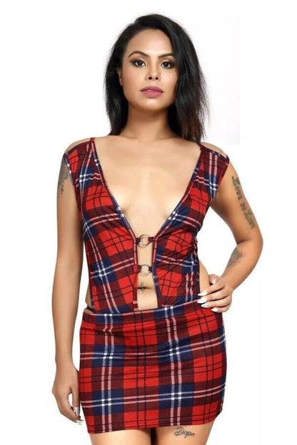 Red Tartan Front Ring Dress