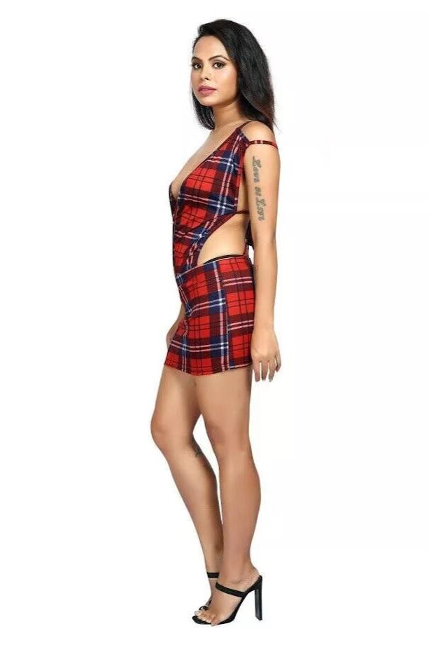 Red Tartan Front Ring Dress