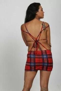 Red Tartan Front Ring Dress