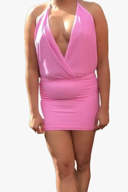 Spandex Lycra Pink Halter Neck Dress