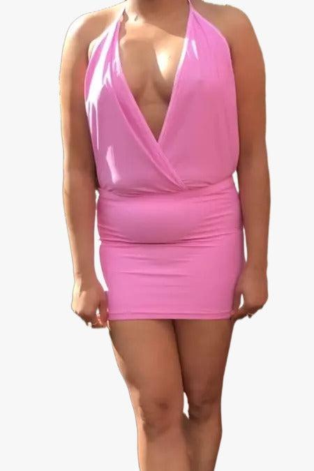 Spandex Lycra Pink Halter Neck Dress