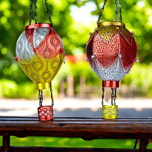 Hot Air Balloon Solar Hanging Lantern 45cm – Single or Pack of 2