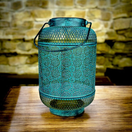 Solar Metal Lantern Green 26cm – Outdoor Garden Hanging Light