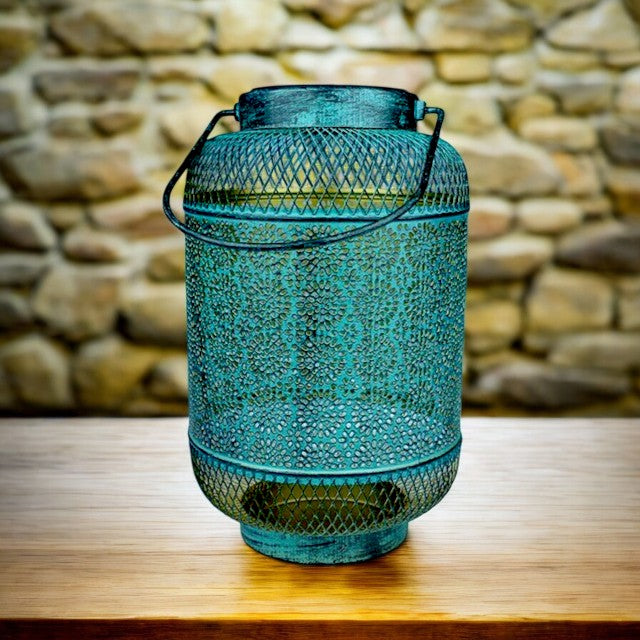Solar Metal Lantern Green 26cm – Outdoor Garden Hanging Light