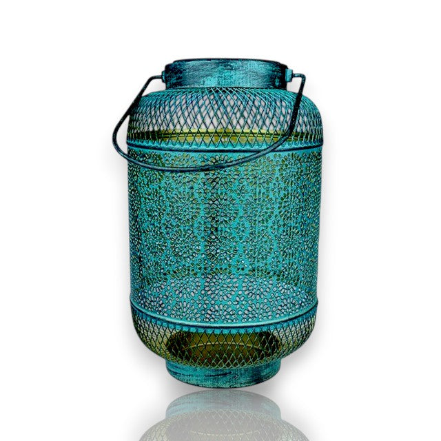 Solar Metal Lantern Green 26cm – Outdoor Garden Hanging Light