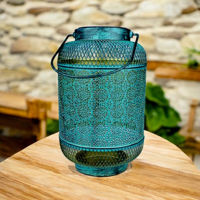 Solar Metal Lantern Green 26cm – Outdoor Garden Hanging Light