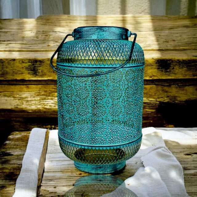 Solar Metal Lantern Green 26cm – Outdoor Garden Hanging Light