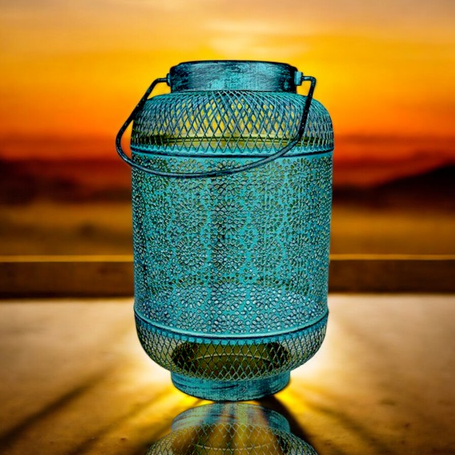 Solar Metal Lantern Green 26cm – Outdoor Garden Hanging Light