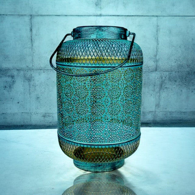 Solar Metal Lantern Green 26cm – Outdoor Garden Hanging Light