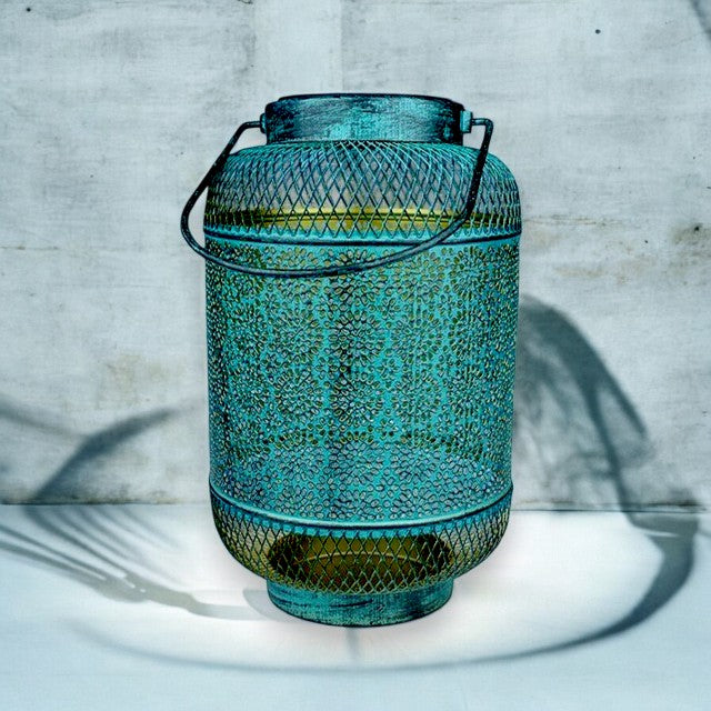 Solar Metal Lantern Green 26cm – Outdoor Garden Hanging Light