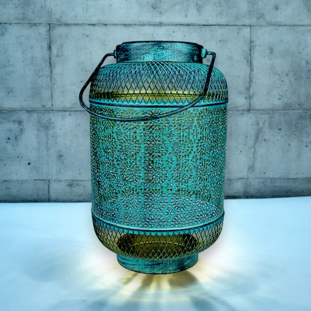 Solar Metal Lantern Green 26cm – Outdoor Garden Hanging Light