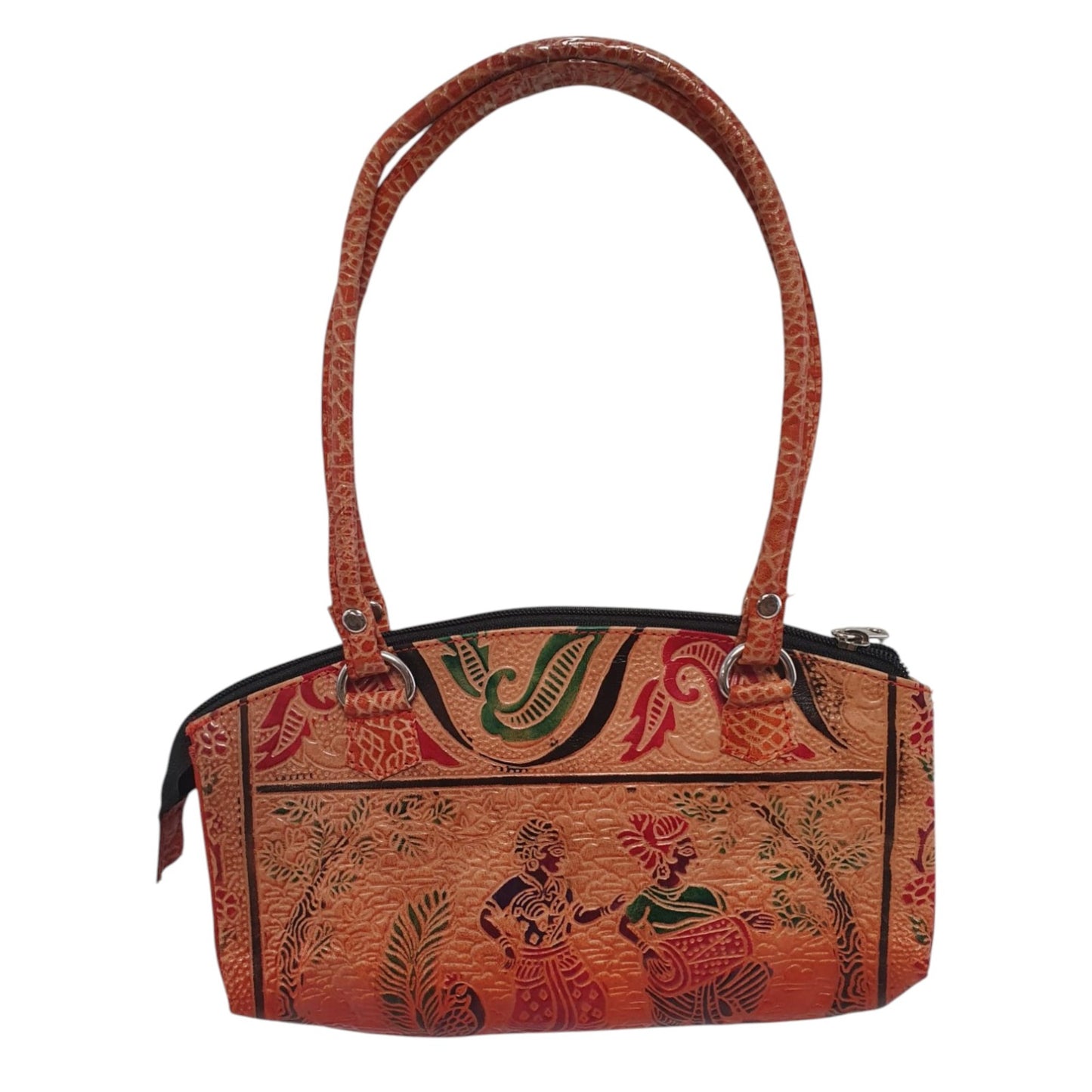 Handcrafted Leather Shoulder Bag – Ethnic Art Design, 25cm x 12cm