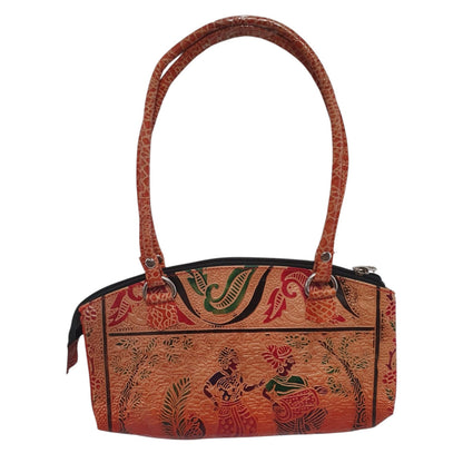 Handcrafted Leather Shoulder Bag – Ethnic Art Design, 25cm x 12cm