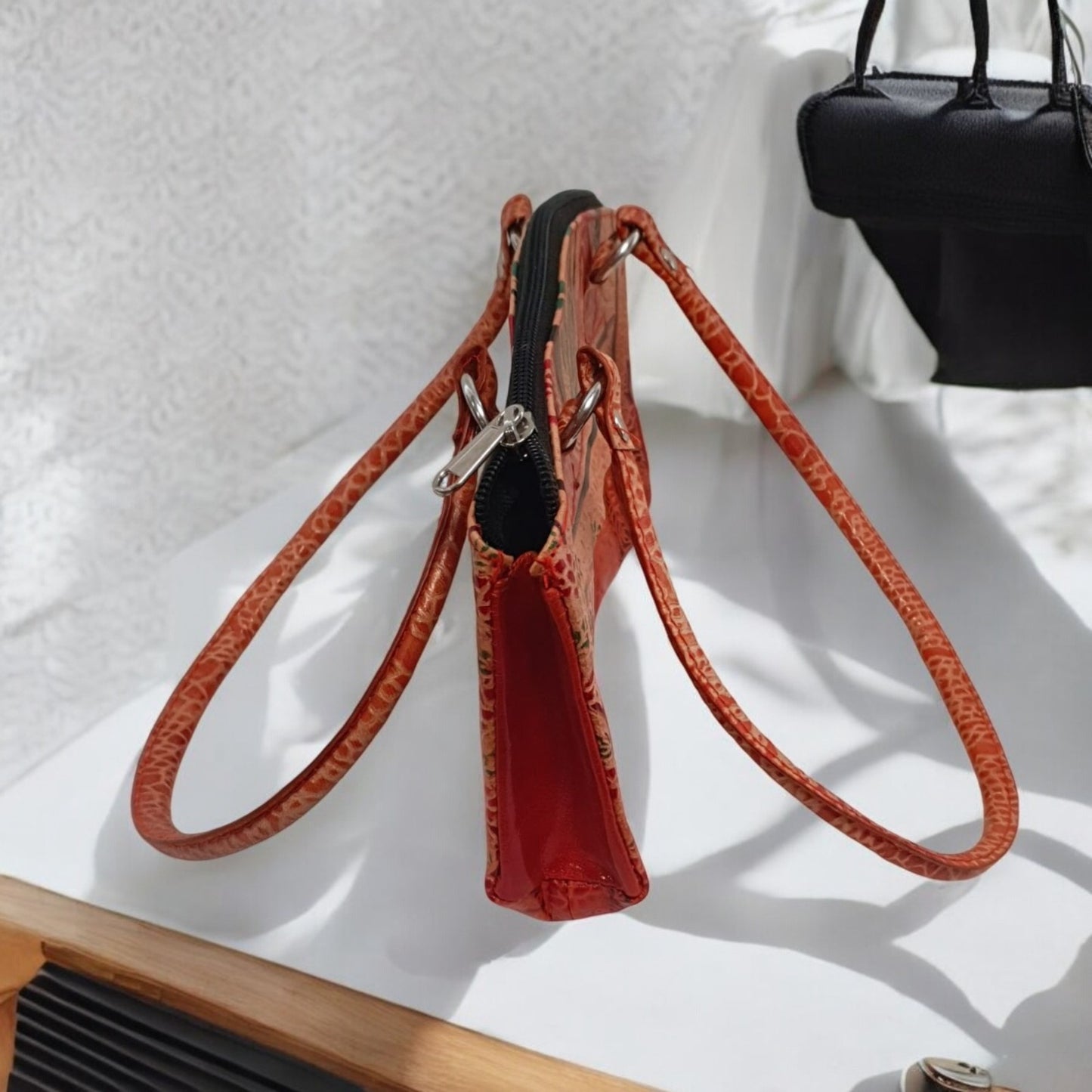 Handcrafted Leather Shoulder Bag – Ethnic Art Design, 25cm x 12cm