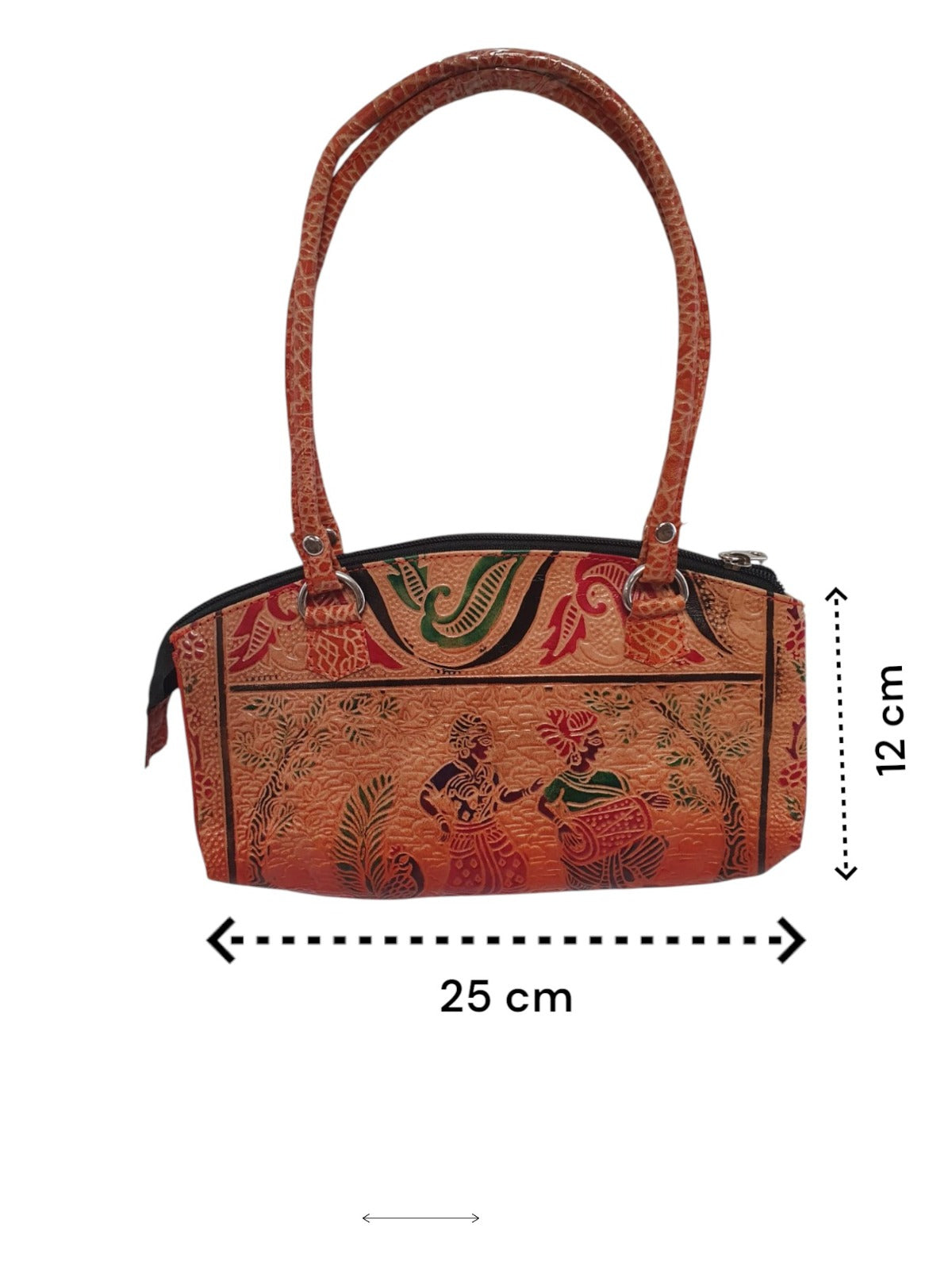 Handcrafted Leather Shoulder Bag – Ethnic Art Design, 25cm x 12cm