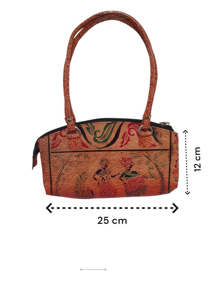 Handcrafted Leather Shoulder Bag – Ethnic Art Design, 25cm x 12cm