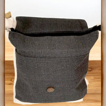 Handmade Black & Beige Canvas Shoulder Bag – Eco-Friendly Crossbody with Adjustable Strap