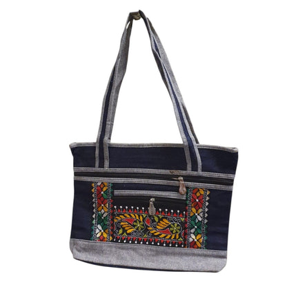 Handmade Denim Embroidered Shoulder Bag | Multi-Zip Crossbody Purse | Boho Style Handbag