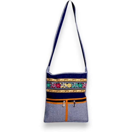 Handmade Embroidered Crossbody Shoulder Bag – 4 Zip Pockets, 15x13cm