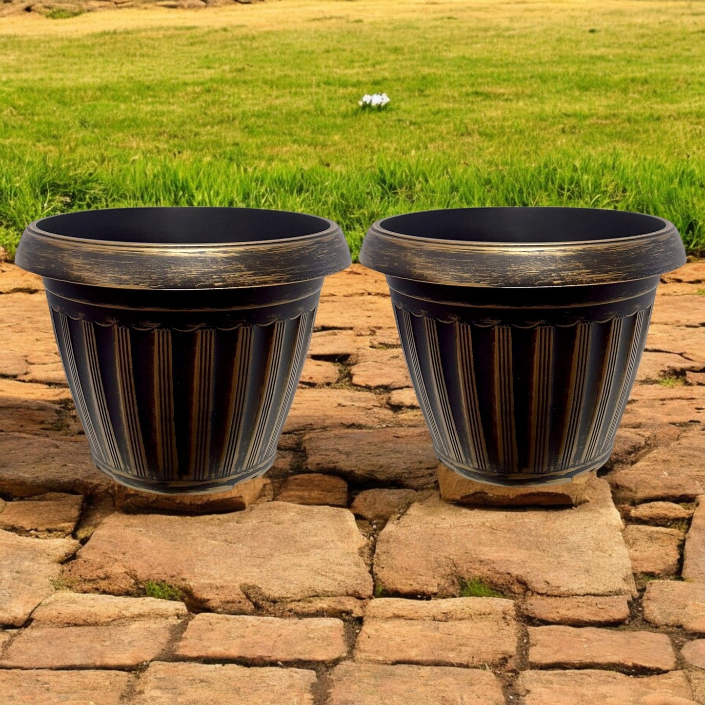 Vintage Bronze Striped Garden Planter – 37CM X 29CM (Single/Pack of 2)