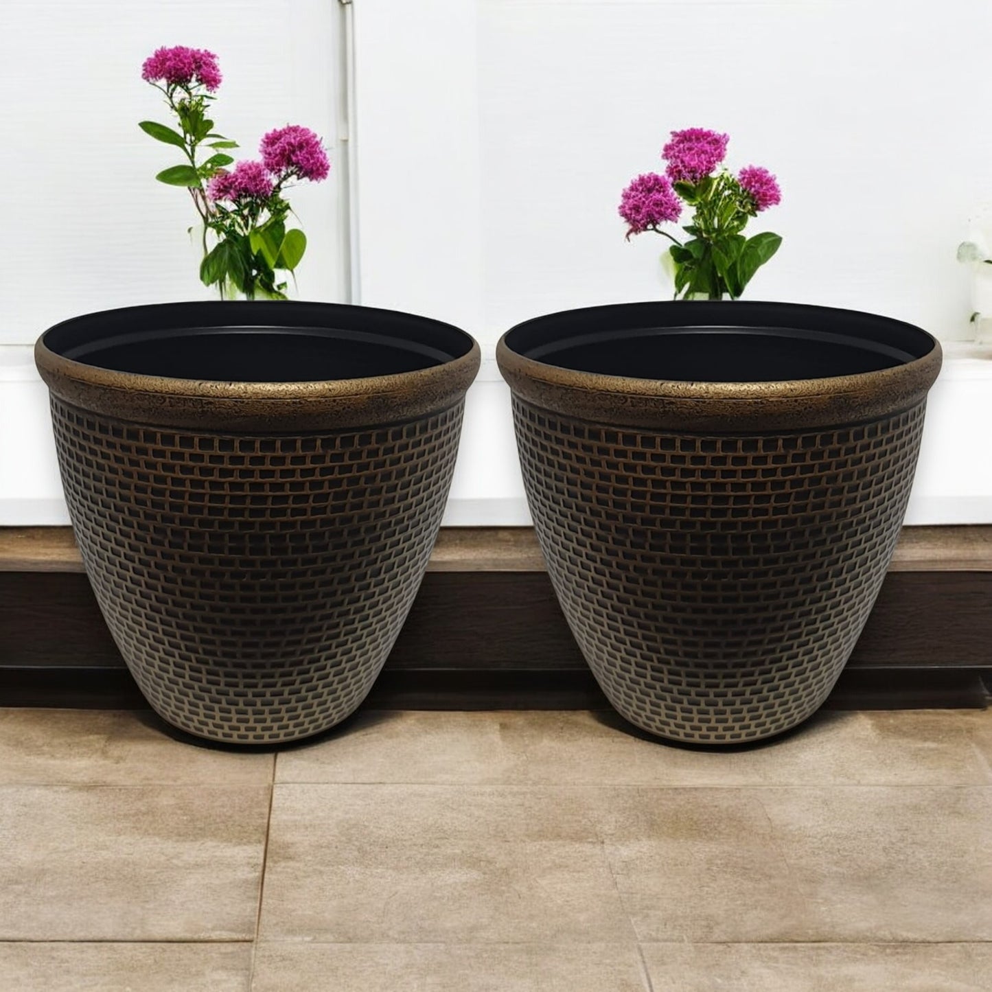 Luxury Bronze Weave-Textured Planter Pot – 35CM X 39CM (Single/Pack of 2)