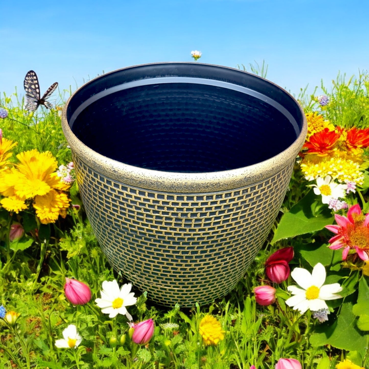 Luxury Bronze Weave-Textured Planter Pot – 35CM X 39CM (Single/Pack of 2)