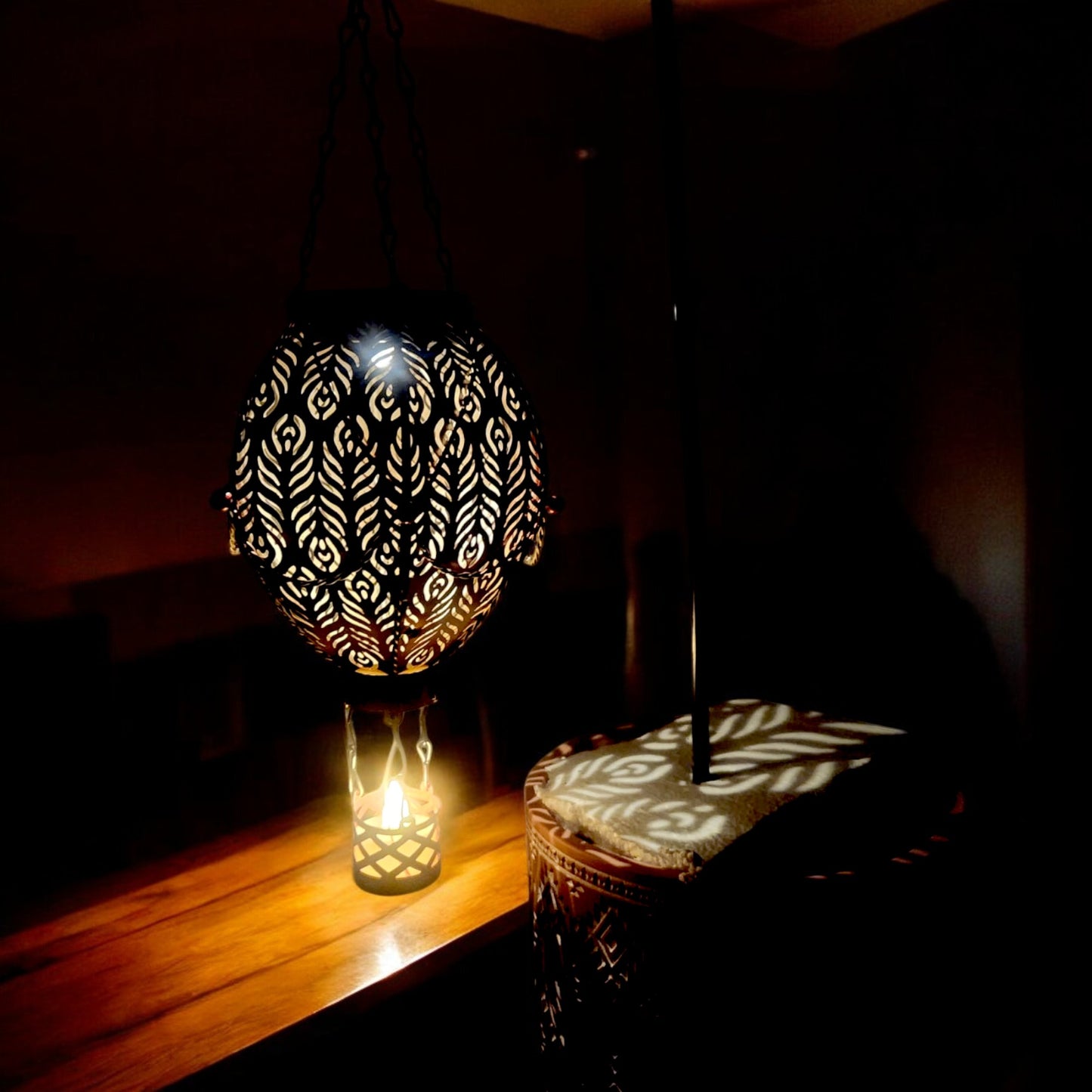 Moroccan Hanging Lantern Hot Air Balloon Design (60cm Hook, 45cm)