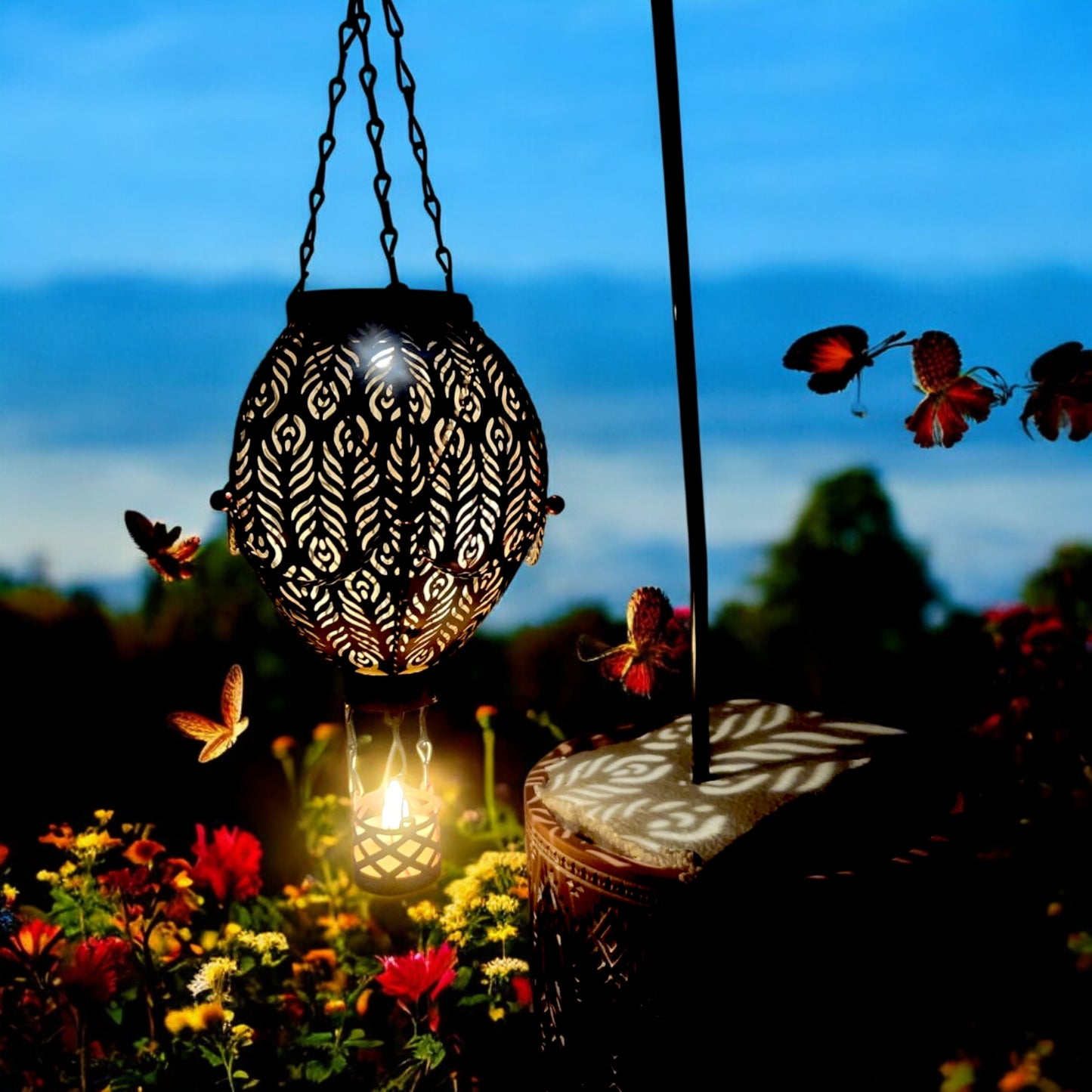 Moroccan Hanging Lantern Hot Air Balloon Design (60cm Hook, 45cm)