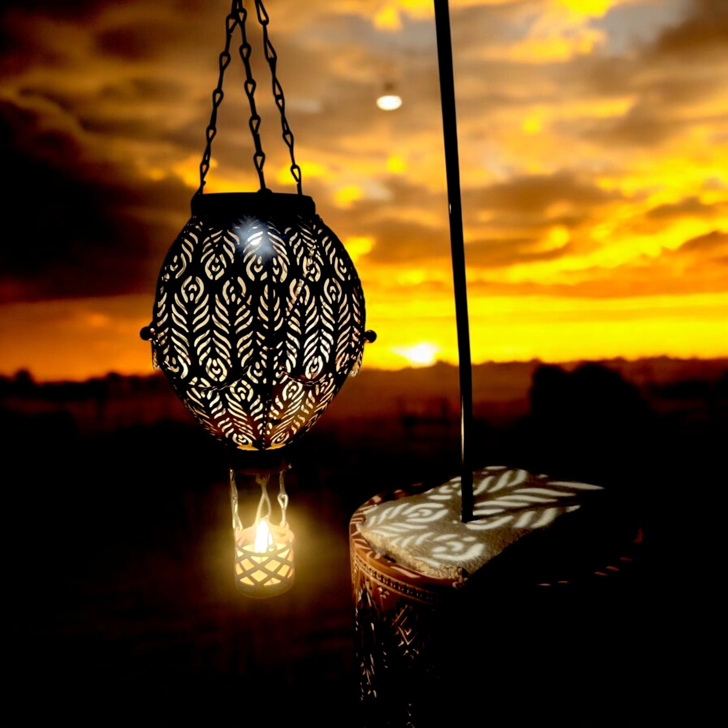 Moroccan Hanging Lantern Hot Air Balloon Design (60cm Hook, 45cm)