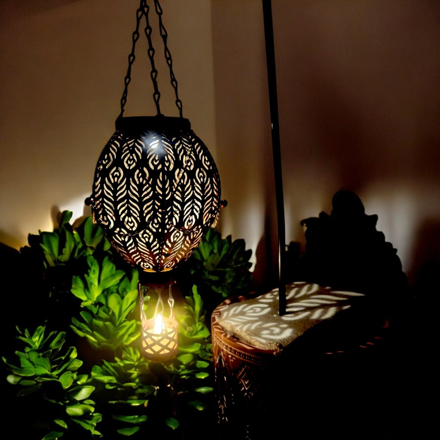 Moroccan Hanging Lantern Hot Air Balloon Design (60cm Hook, 45cm)