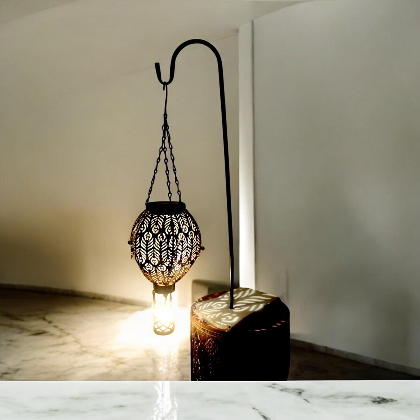 Moroccan Hanging Lantern Hot Air Balloon Design (60cm Hook, 45cm)