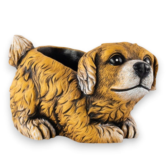 Cement Puppy Dog Planter – Medium, Large or Combo Set – Brown Garden Plant Pot