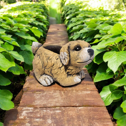 Cement Puppy Dog Planter – Medium, Large or Combo Set – Brown Garden Plant Pot