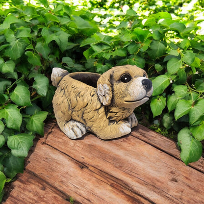 Cement Puppy Dog Planter – Medium, Large or Combo Set – Brown Garden Plant Pot